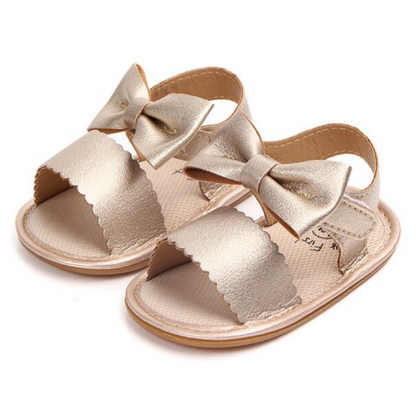 Baby girl first walker sandals, soft sole, pink with bowknot, anti-slip for infants