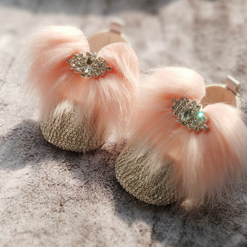 Adorable baby girl beaded first walker shoes and matching bow headband set for special occasions