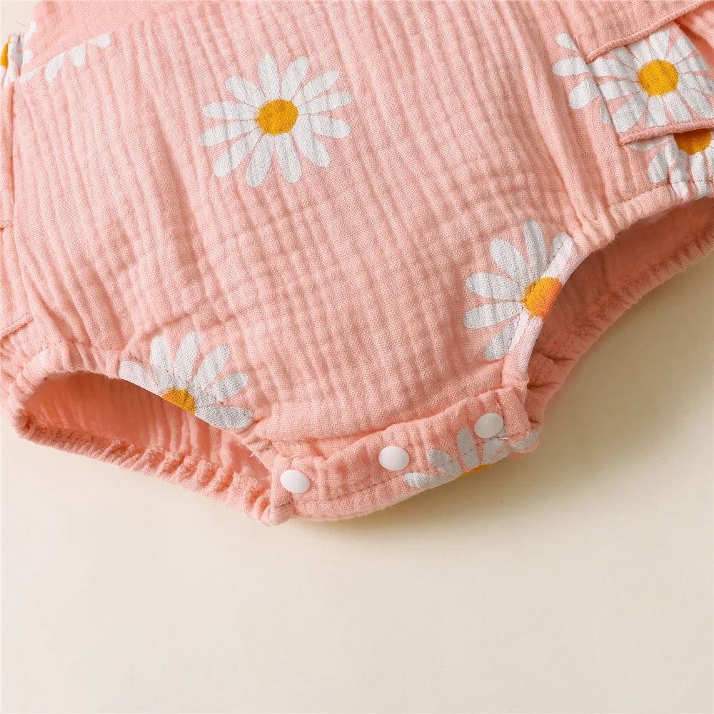Toddler girl comfortable floral ruffle bodysuit with a stylish headband