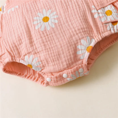 Toddler girl comfortable floral ruffle bodysuit with a stylish headband