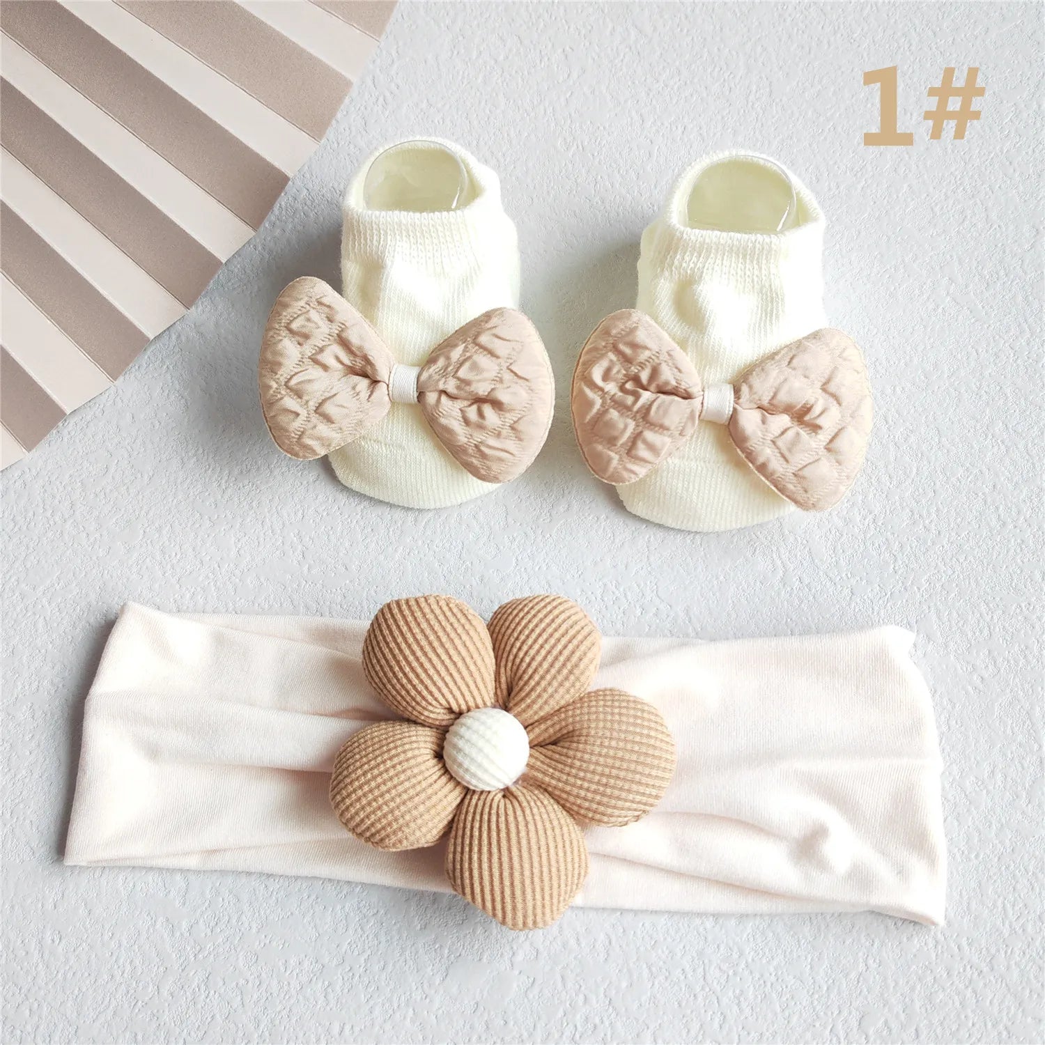 Gift-ready baby girl set: pink lace bow headband and soft cotton socks for 0-12 months