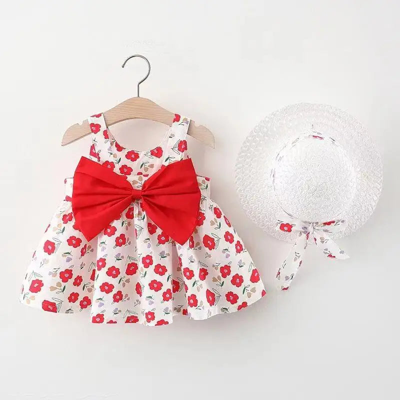 Baby clothing set featuring a floral bow dress, designed for comfort and style in summer.