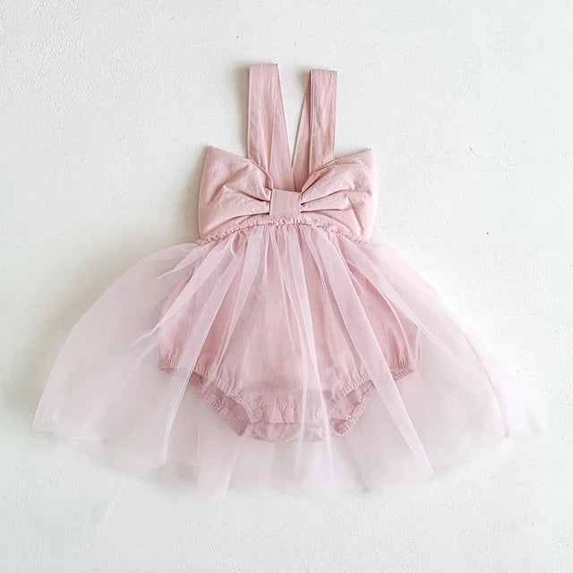 Pink soft cotton baby romper dress with short sleeves, ideal summer outfit for girls