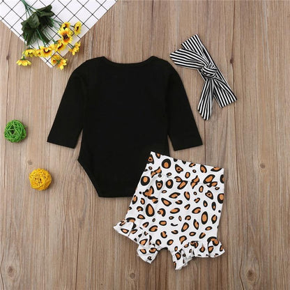Leopard print baby romper with short sleeves and snap closures, everyday infant wear.