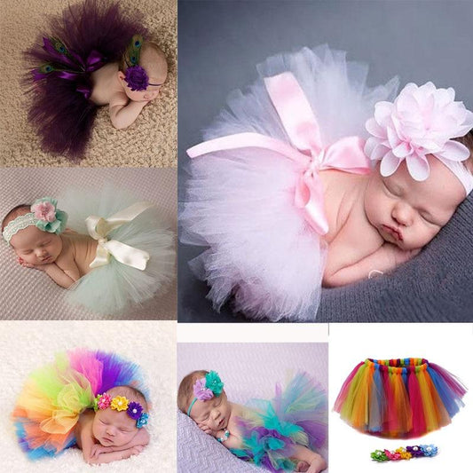 Baby girl in pink tulle tutu skirt and matching headband set, perfect for a princess baby outfit.