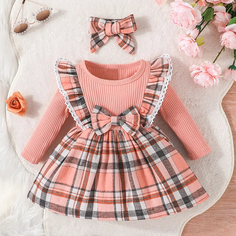 Comfortable cotton plaid princess dress for baby girls, suitable for everyday wear or events
