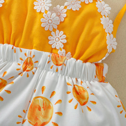 Sun print baby romper for girls, made from soft fabric, a cute summer jumpsuit