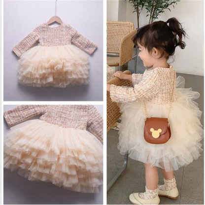 Baby girl in white long sleeve lace ruffle dress, perfect for parties or fall outfits