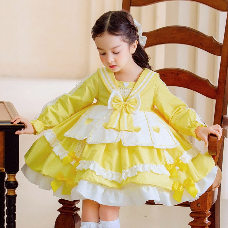 Cute long sleeve lace ruffle party dress for baby girls, comfortable cotton fabric