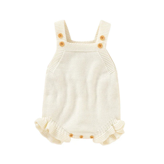 Baby girl knitted summer romper, pink, square collar, ideal for newborns & infants