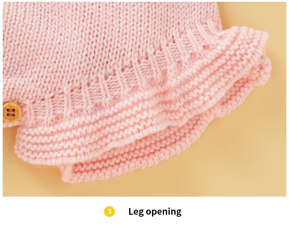 Delicate knitted baby romper in pink, square neckline, ideal for baby girl gifts