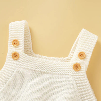 Adorable baby girl knitted romper for summer, square neck design, newborn fashion