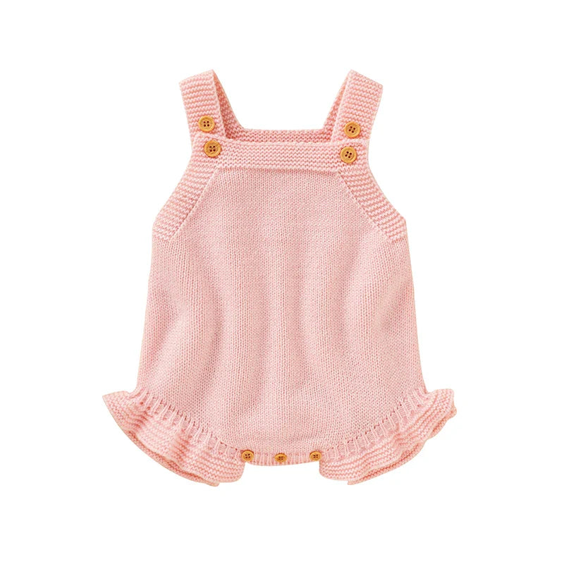 Baby girl's essential knitted romper, square collar, perfect for warm weather