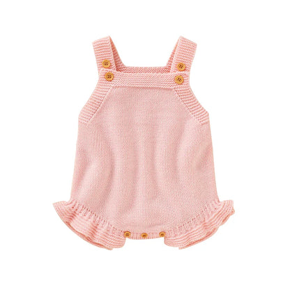 Baby girl's essential knitted romper, square collar, perfect for warm weather
