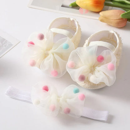Baby girl pink bow flower soft sole first walker shoes with elastic comfort closure