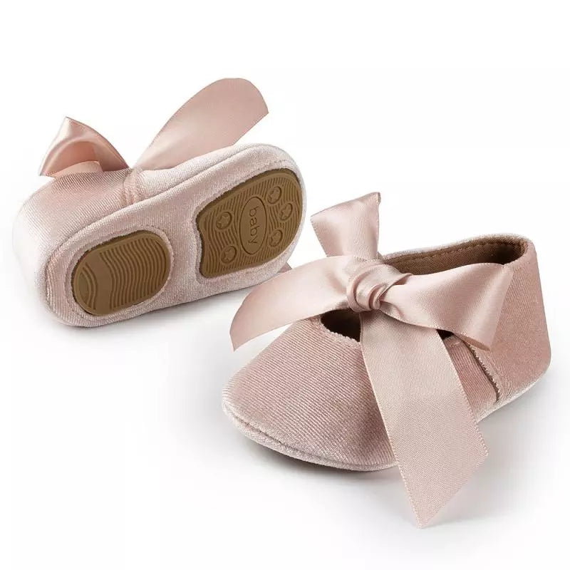 Baby girl pink butterfly-knot soft sole first walker shoes, comfortable infant footwear