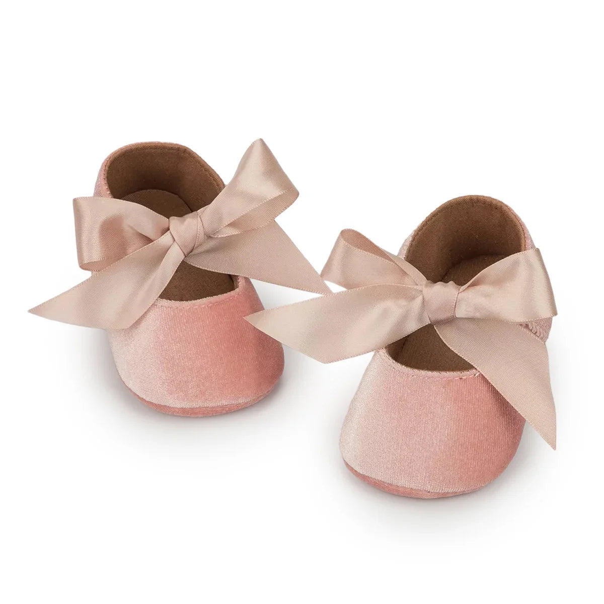 Front view of baby girl pink butterfly-knot 'First Walkers' designed for comfort and style