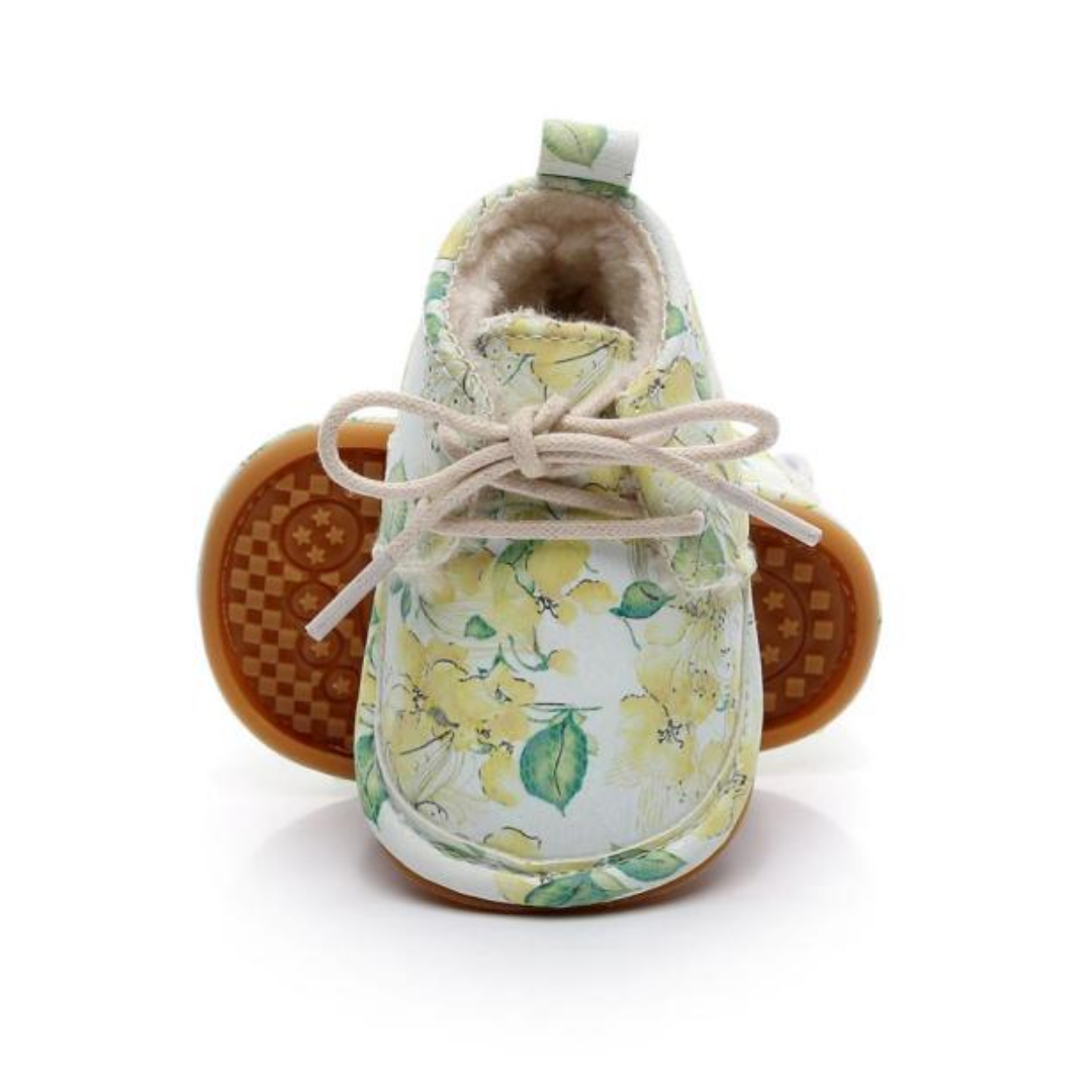 Side view of warm pink fleece baby girl snow boots, comfortable infant footwear