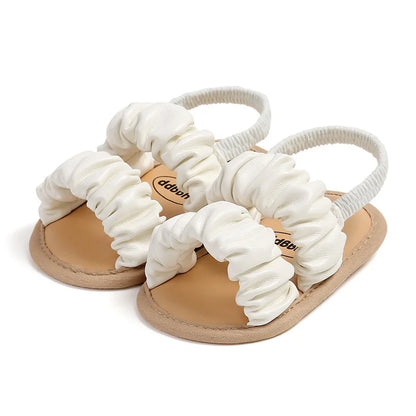 Cute baby girl blue summer sandals with anti-slip sole, perfect for first steps.