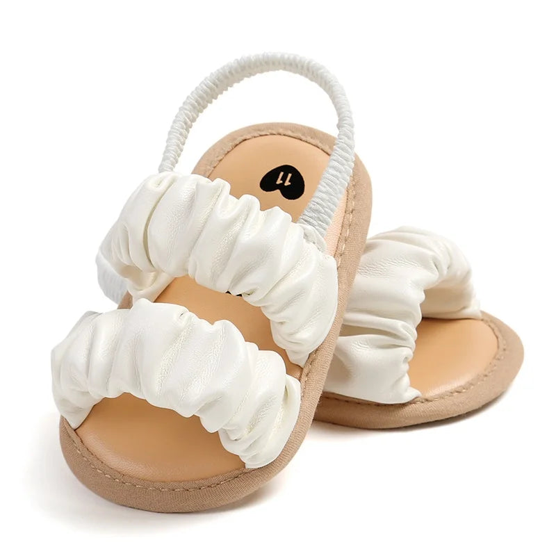 Toddler girl yellow anti-slip first step sandals, comfortable soft sole summer footwear.