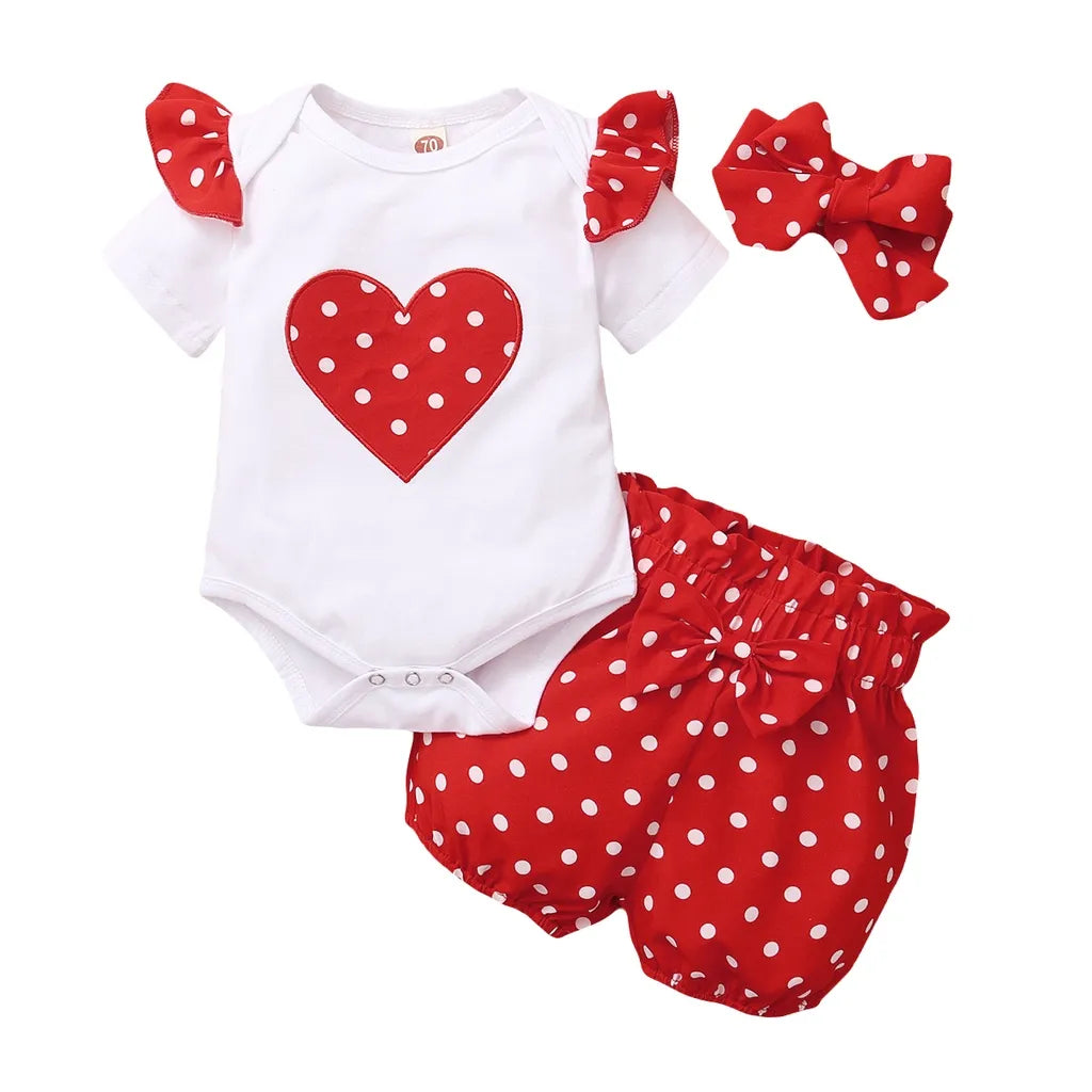 Baby girl red polka dot sleeveless summer bodysuit set, 100% combed cotton infant outfit