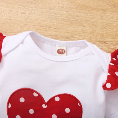 Red polka dot infant bodysuit set with comfortable sleeveless design for baby girls