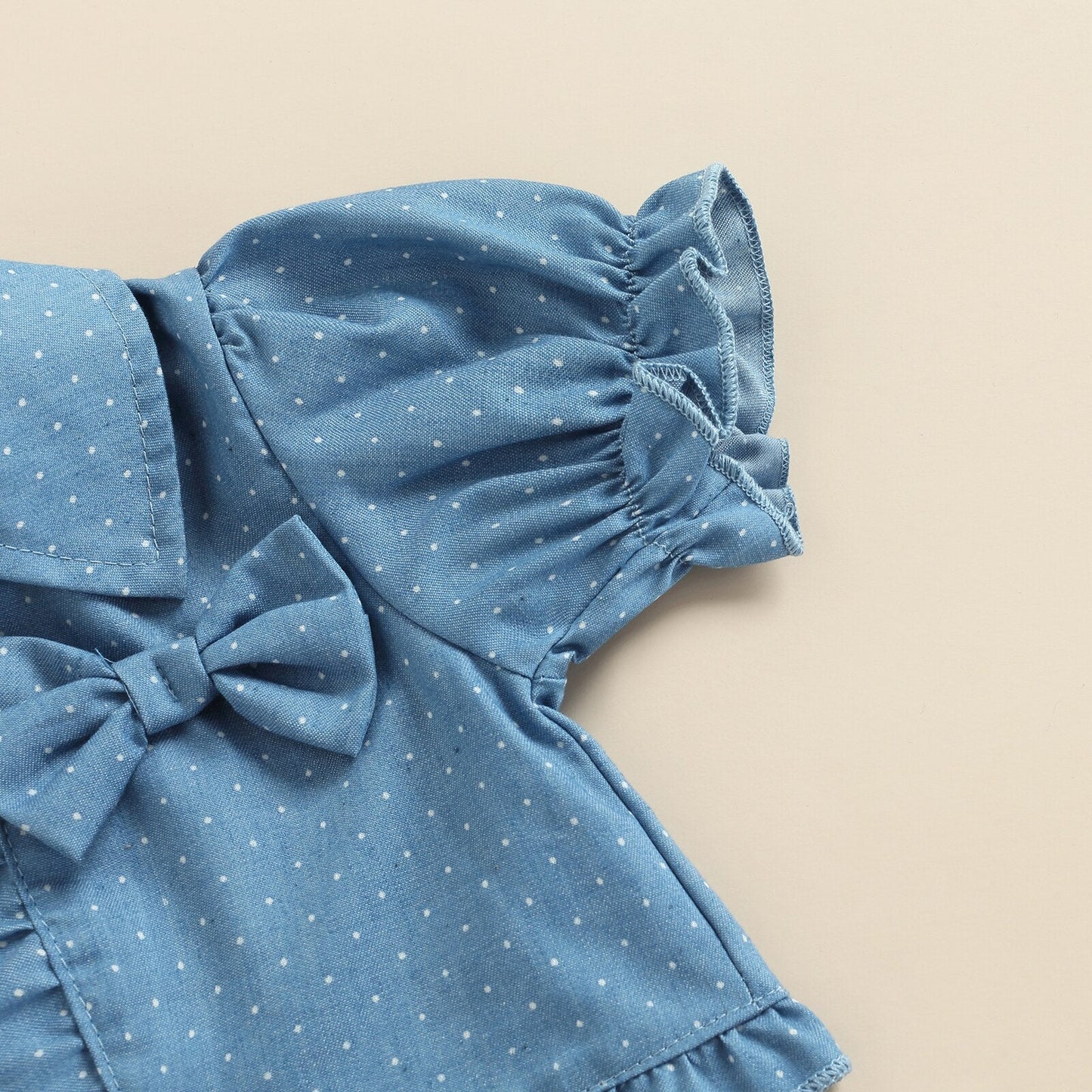 Adorable baby girl clothing set: A pink hearts & dots dress, blue denim jacket, and soft headband