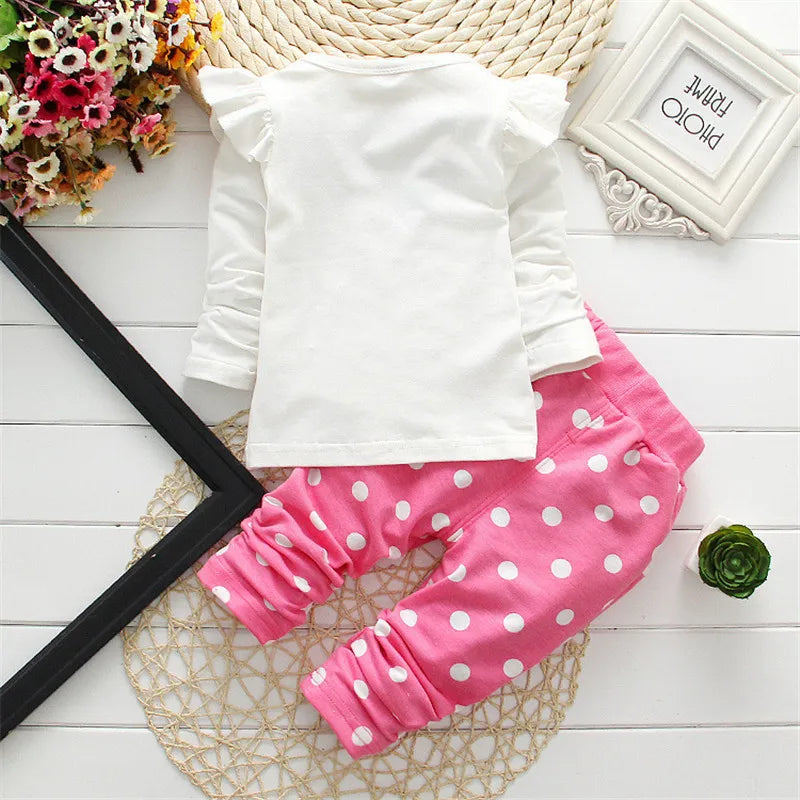 Practical and pretty baby girl's tracksuit featuring a bow dot top and easy-to-wear pants