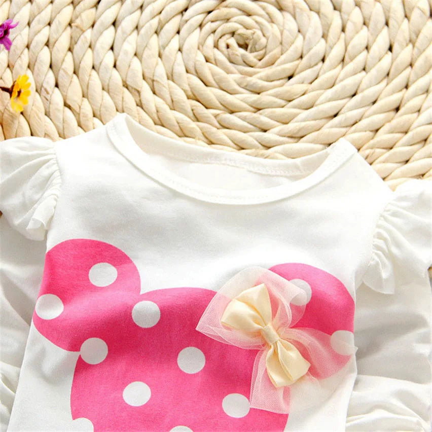 Pink bow dot baby girl's top and bottom set, perfect for stylish spring autumn fashion