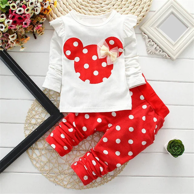 Trendy baby girl's spring autumn two-piece set featuring bow dots and comfy pants