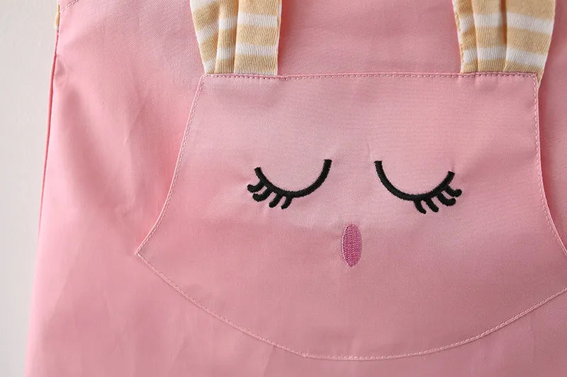 Playful infant dress, striped and featuring a cartoon cat, designed for baby girls.