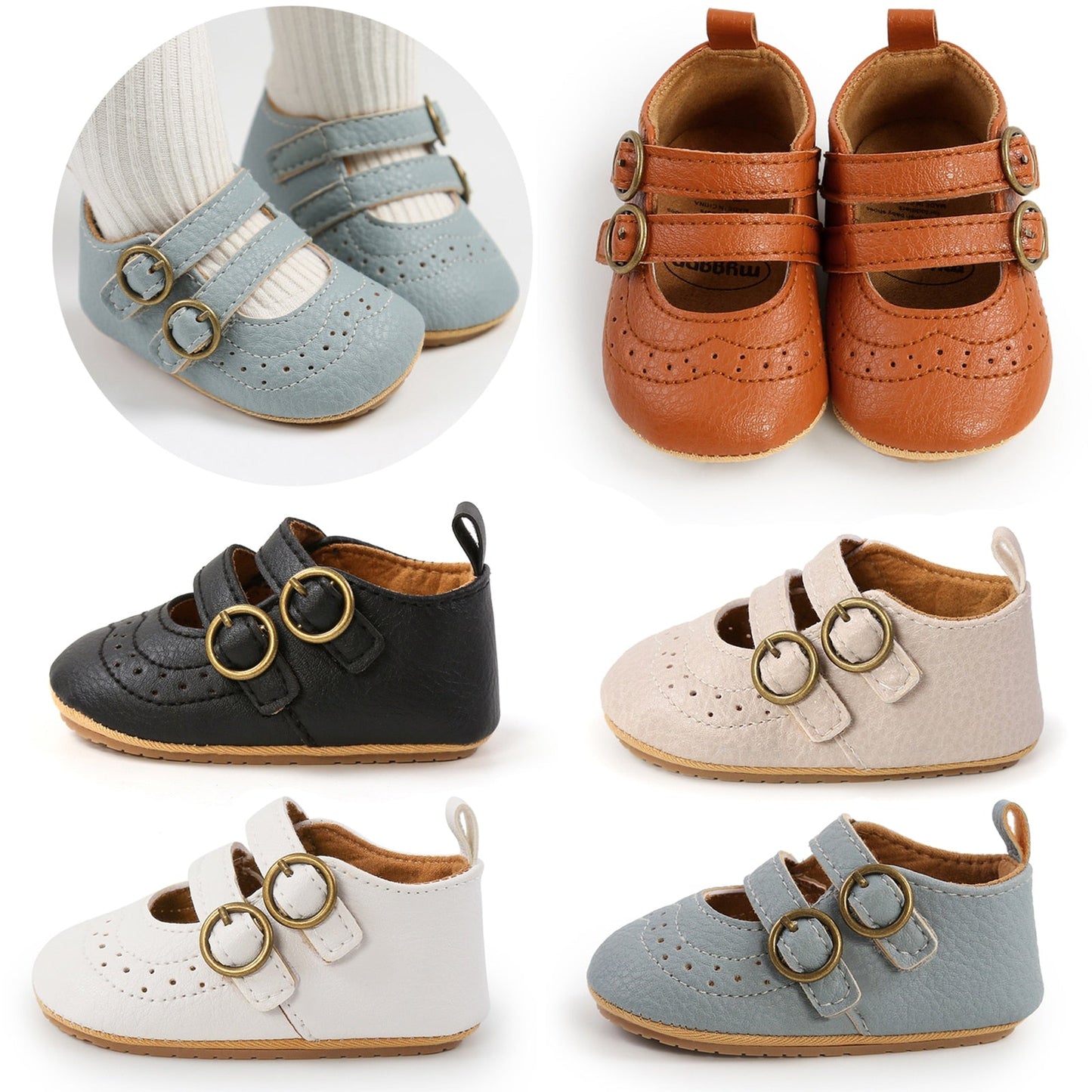 Baby girl's classic pink first walker shoes with buckle hook and loop closure and soft sole.