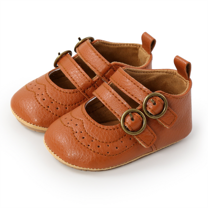 Baby accessory: First walker shoes for girls, featuring a sturdy buckle and easy hook and loop fastening.