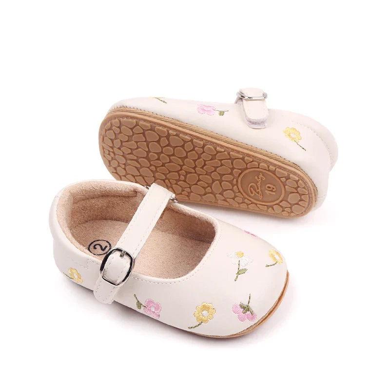 Infant comfort sandals with embroidered flowers, ideal for baby girls