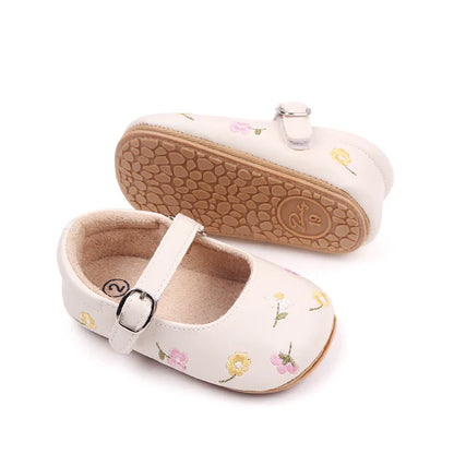 Infant comfort sandals with embroidered flowers, ideal for baby girls