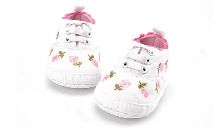 Baby girl's casual floral soft sole shoes, perfect for home wear, lace-up