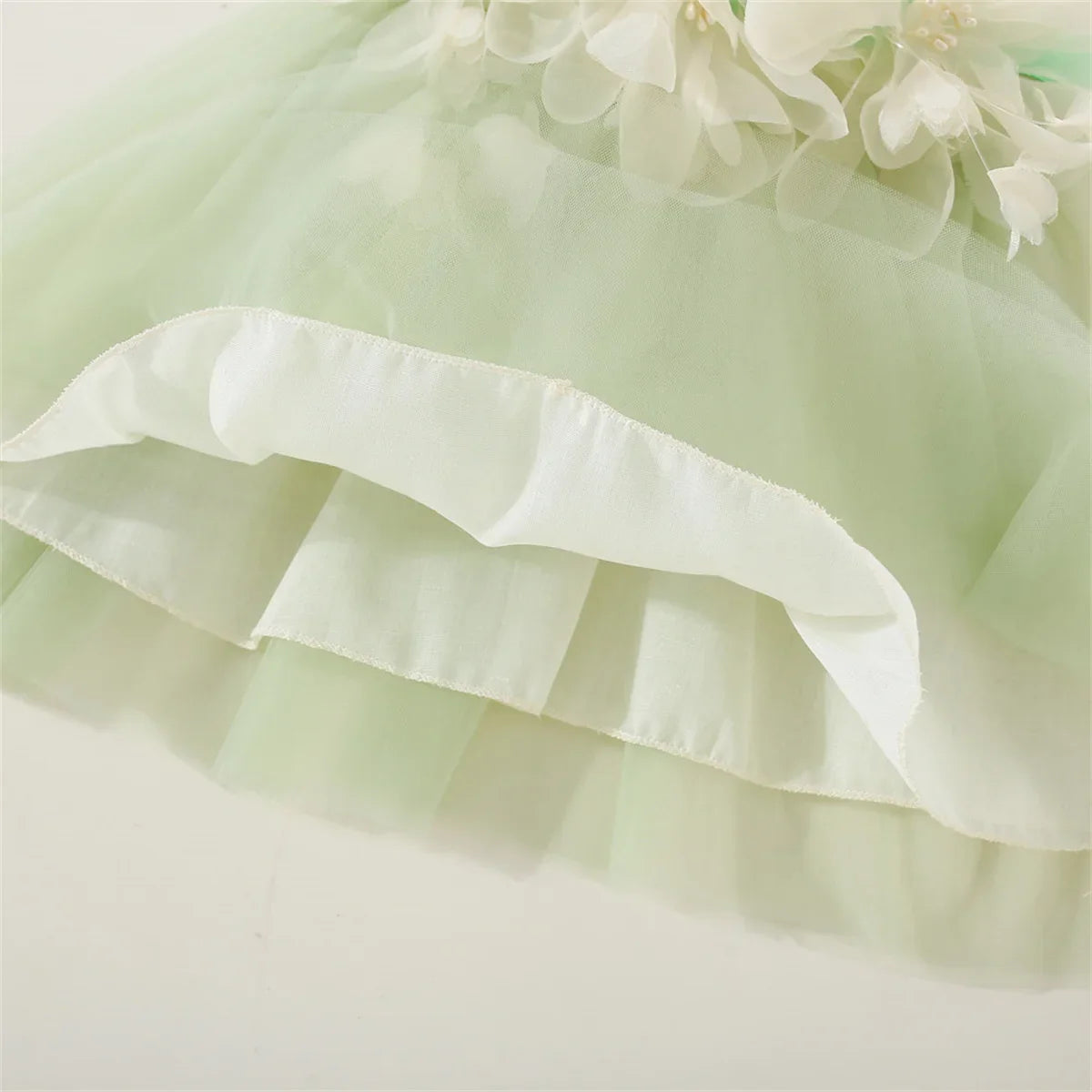 Party-ready floral mesh princess dress for baby, lovely wedding outfit with appliques