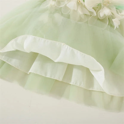 Party-ready floral mesh princess dress for baby, lovely wedding outfit with appliques