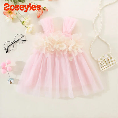 Toddler girl's floral lace mesh dress, perfect for wedding guest or party wear