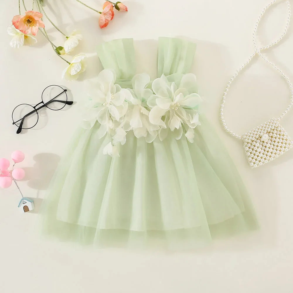 Baby clothing floral mesh princess party dress, a lovely toddler wedding outfit