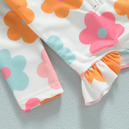 Stylish baby girl's floral ruffle one-piece swimsuit, a must-have for infant summer clothes.