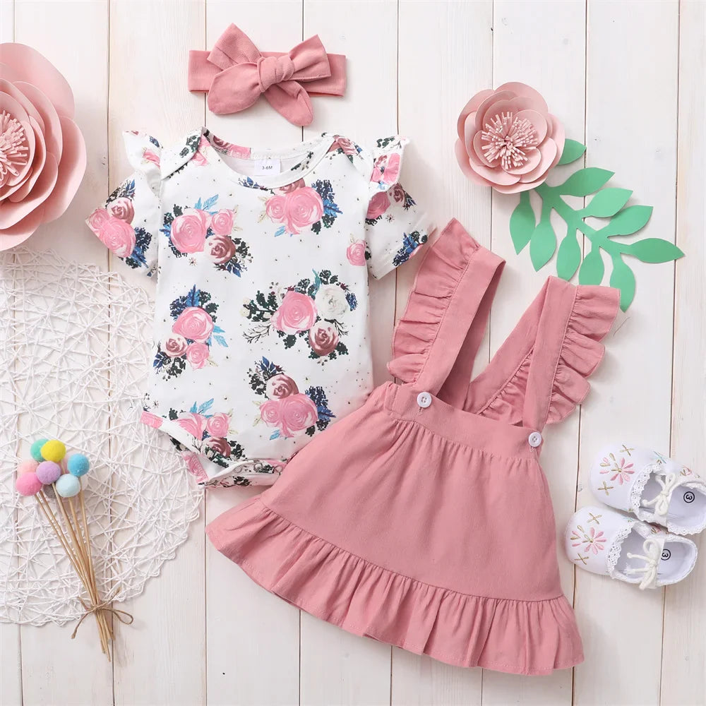 Stylish toddler clothing: baby girl floral skirt and bow headband summer attire