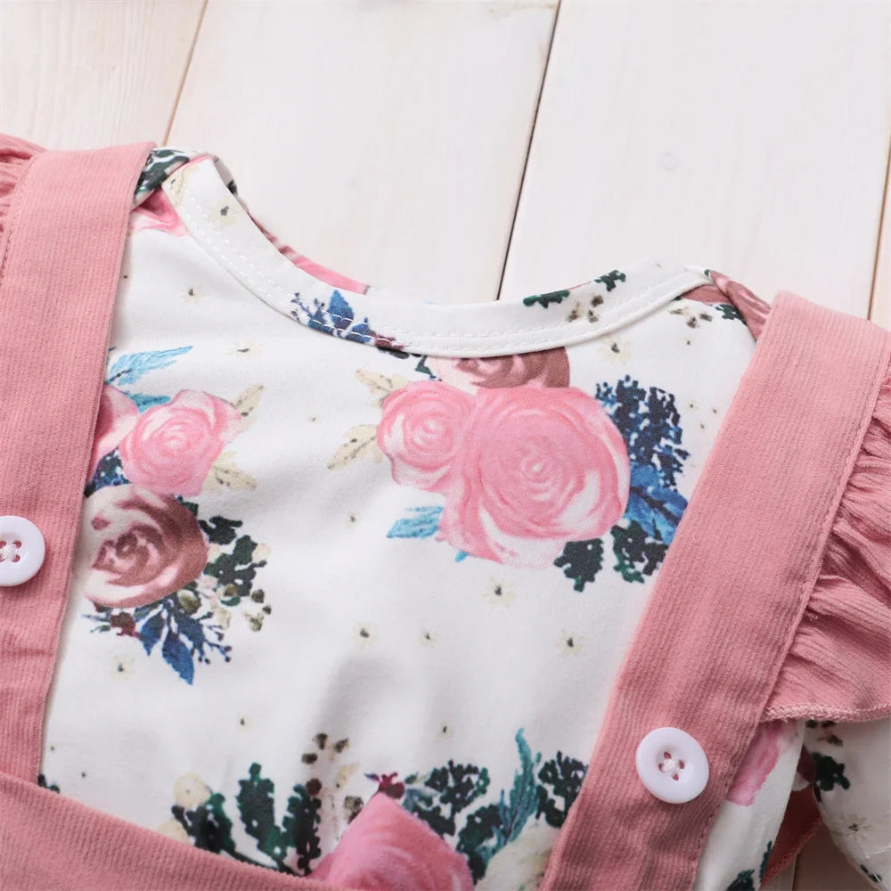 Baby girl's cute summer clothes: floral pattern skirt and matching head accessory