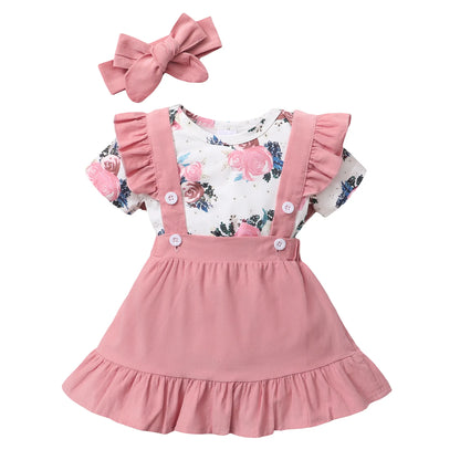 Kids outfit a baby girl's floral skirt and headband, bright and cheerful design