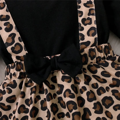 Autumn wear baby girl's leopard print romper dress with bow, soft and durable, 0-18 months