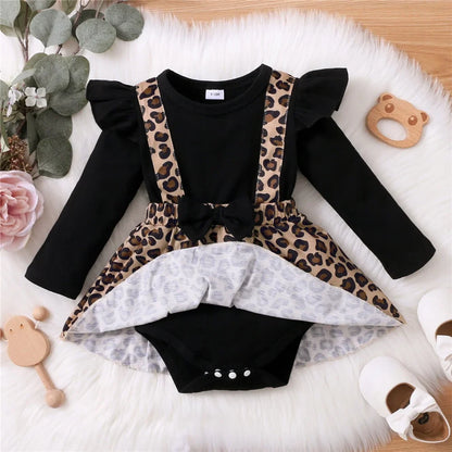 Infant leopard print romper dress for girls, comfortable casual babywear, sizes 0-18 months
