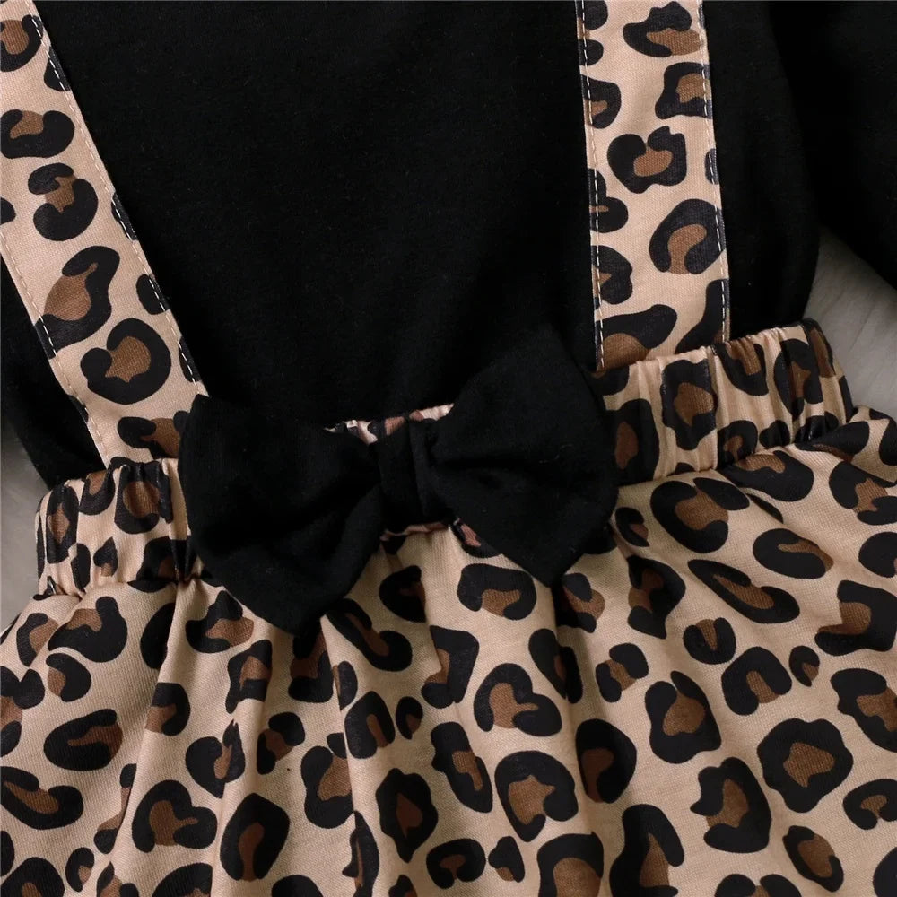 0-18M baby girl leopard print romper dress, long sleeves, perfect for autumn outfit
