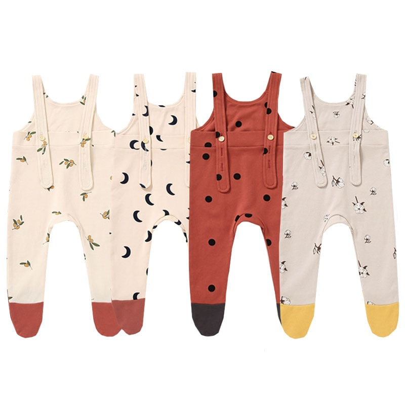 Baby girl's minimalist sling jumpsuit, coral pink, sleeveless, cotton romper for spring/autumn.