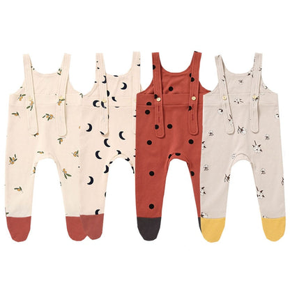 Baby girl's minimalist sling jumpsuit, coral pink, sleeveless, cotton romper for spring/autumn.