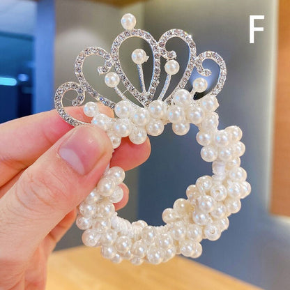 Collection of infant girls' pearl crown headbands in various colors, stylish baby fashion